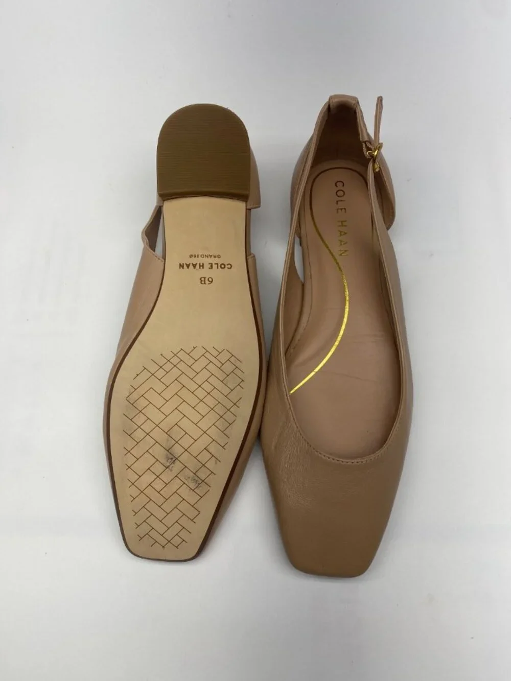 Cole Haan Womens Bria Cutout Flat In Brush Square Toe Leather Flat Sz 6 B